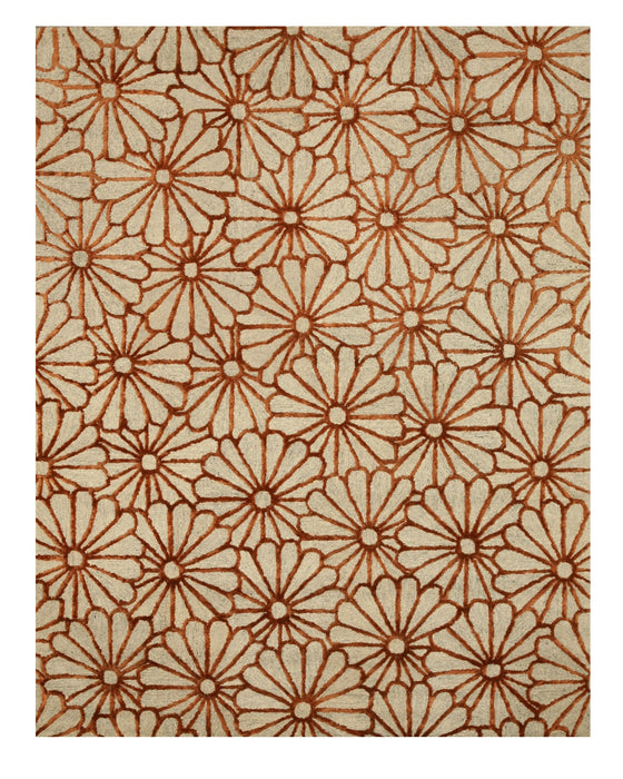 EORC Hand-tufted Wool & Viscose Beige Transitional Trellis Sunflower Rug